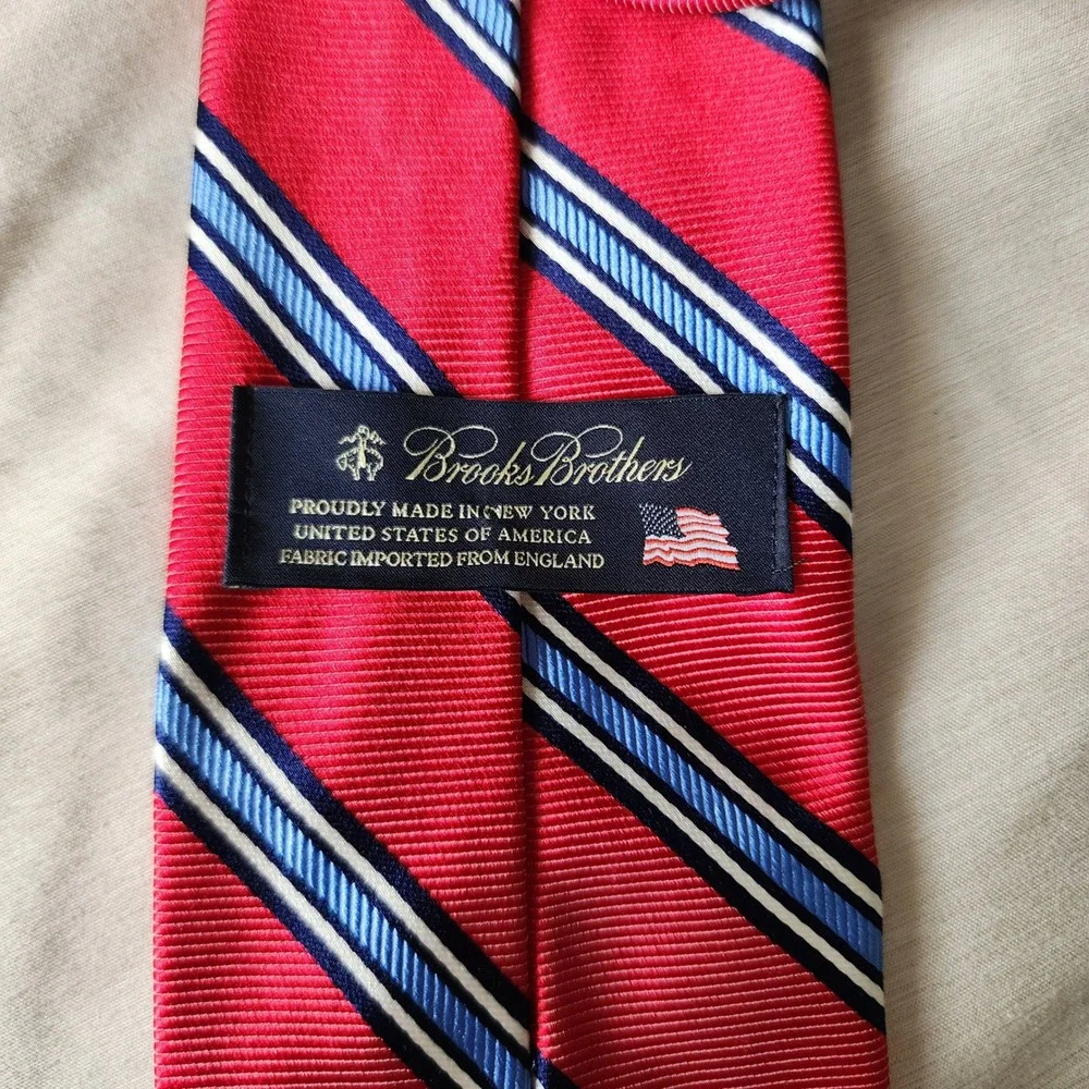 Brooks Brothers Silk Repp Stripe Tie Mens OS Red NWT Made in USA English Fabric